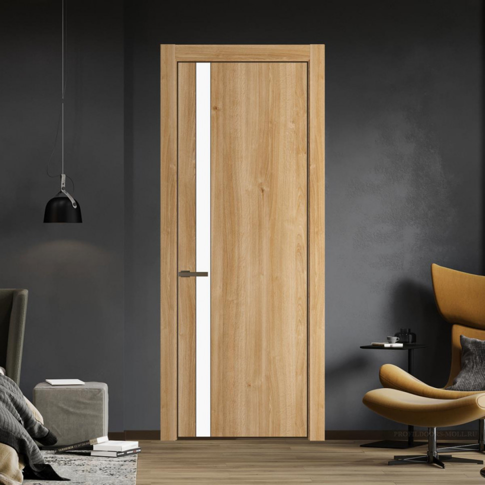 Межкомнатная дверь ProfilDoors 18NA Дуб Карамель профиль Деорэ вставка Монохром белый просветленный