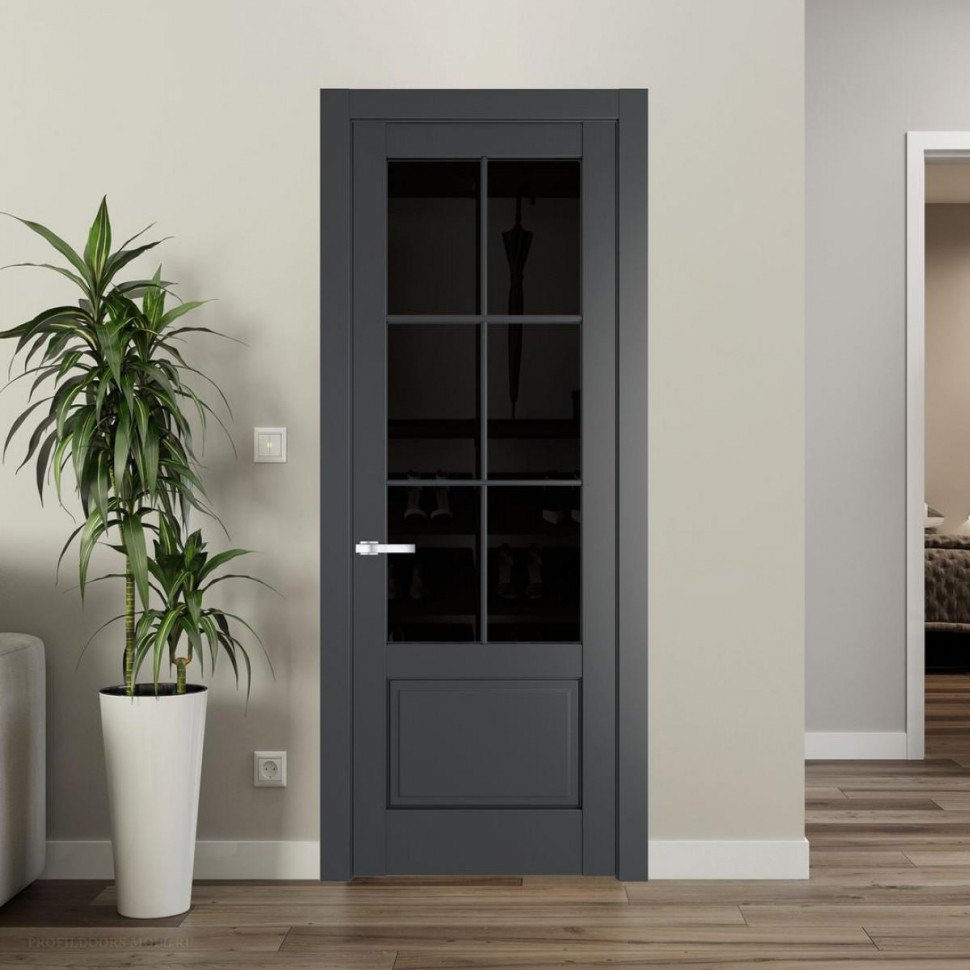 Межкомнатная дверь ProfilDoors 3.2.2 (р.6) PD цвет Графит вставка Черное тонированное