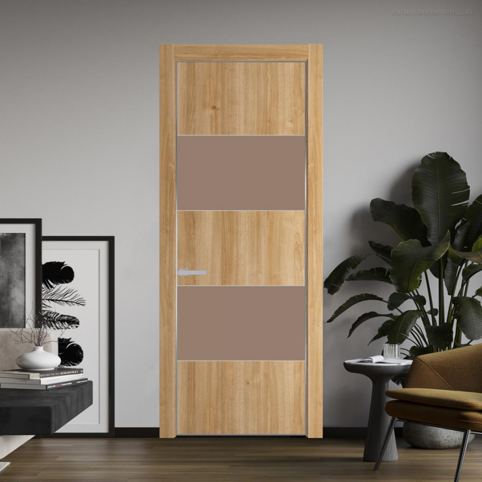 Межкомнатная дверь ProfilDoors 22NA Дуб Карамель профиль Серебро вставка Монохром капучино