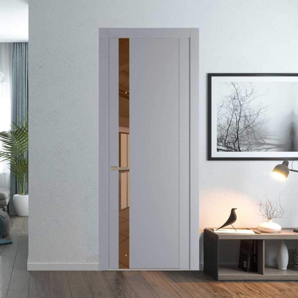 Межкомнатная дверь ProfilDoors 1.2P Смоки Зеркало Bronza молдинг Никель матовый