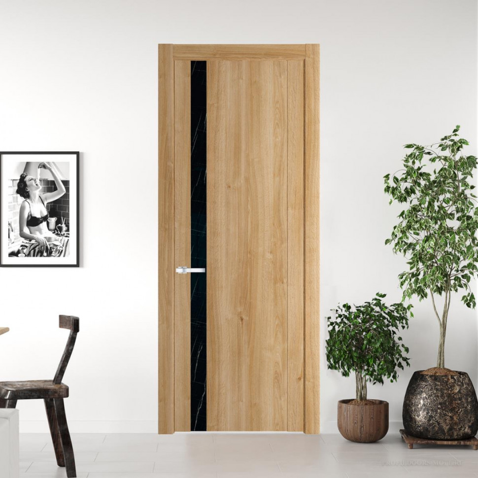 Межкомнатная дверь ProfilDoors 1.2 N Дуб Карамель с вставкой стекла неро мрамор