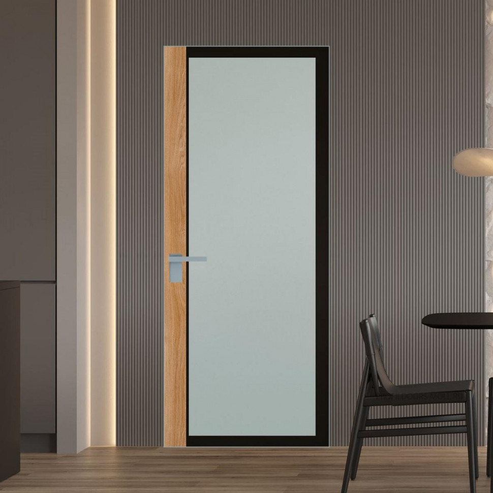 Межкомнатная дверь ProfilDoors 6 AGK цвет Мателюкс черный прокрас вставка Дуб Карамель кромка Серебро