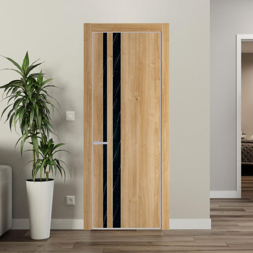 Межкомнатная дверь ProfilDoors 20 NE Дуб Карамель с кромкой Матовая с стекляной вставкой неро мрамор