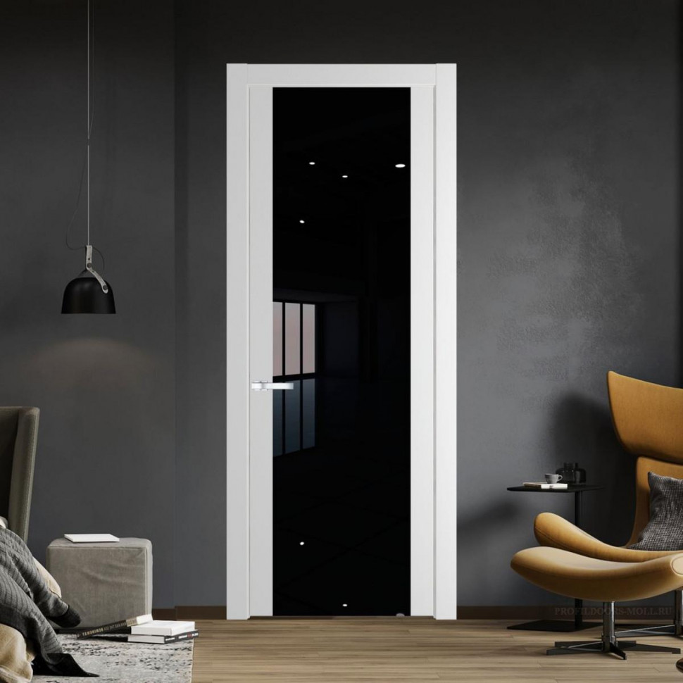 Межкомнатная дверь ProfilDoors 1.7P Крем Вайт Lacobel Черный лак