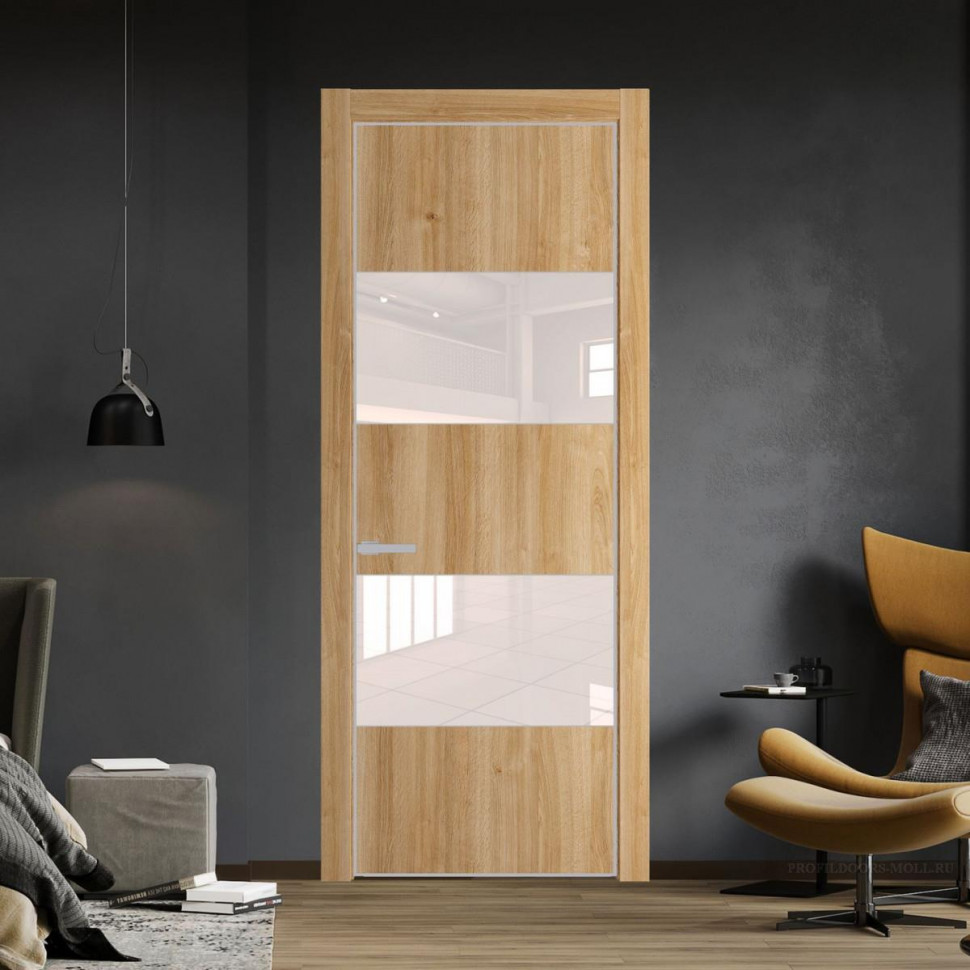 Межкомнатная дверь ProfilDoors 22 NE Дуб Карамель с кромкой Матовая с стекляной вставкой перламутровый лак