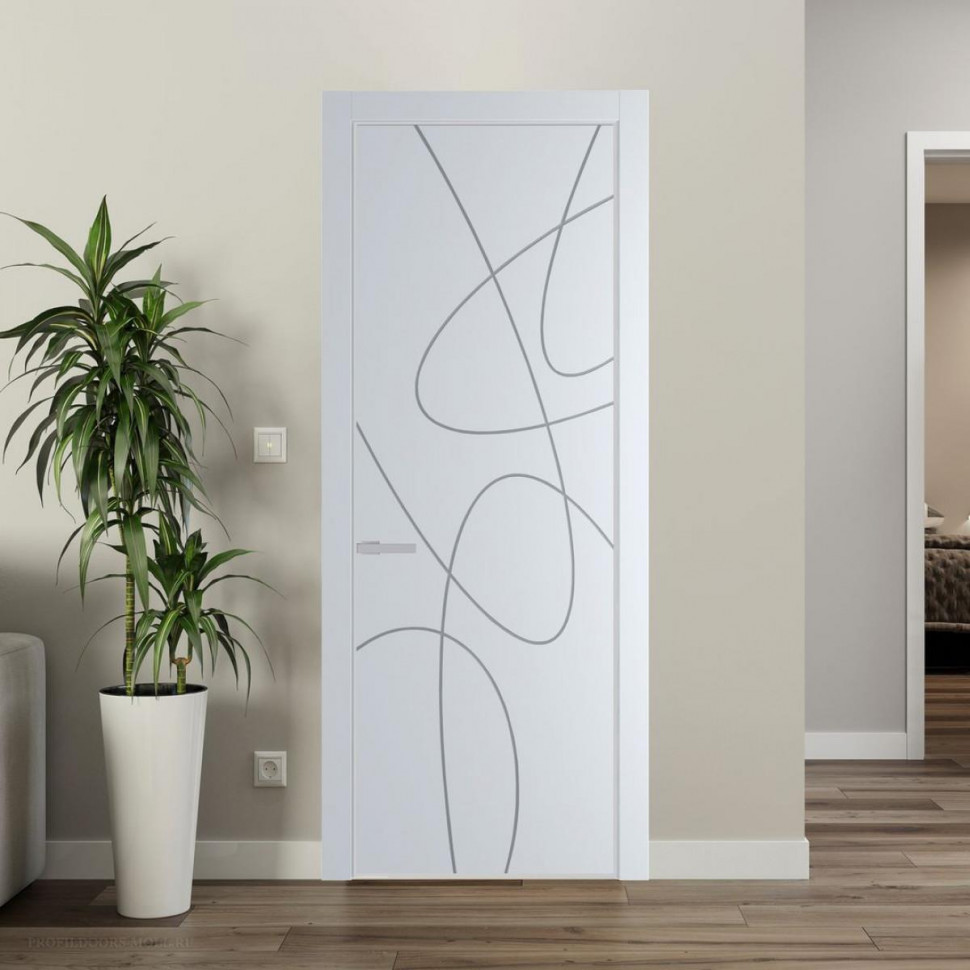 Межкомнатная дверь ProfilDoors 6 PE с фрезерованным рисунком Вайт с алюминиевой кромкой Матовая