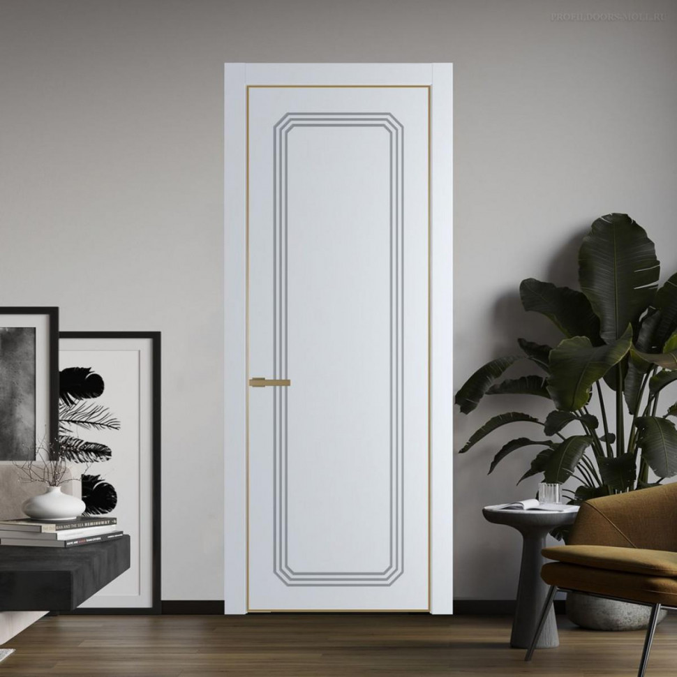 Межкомнатная дверь ProfilDoors 32 PA с фрезерованным рисунком Вайт с профилем Золото