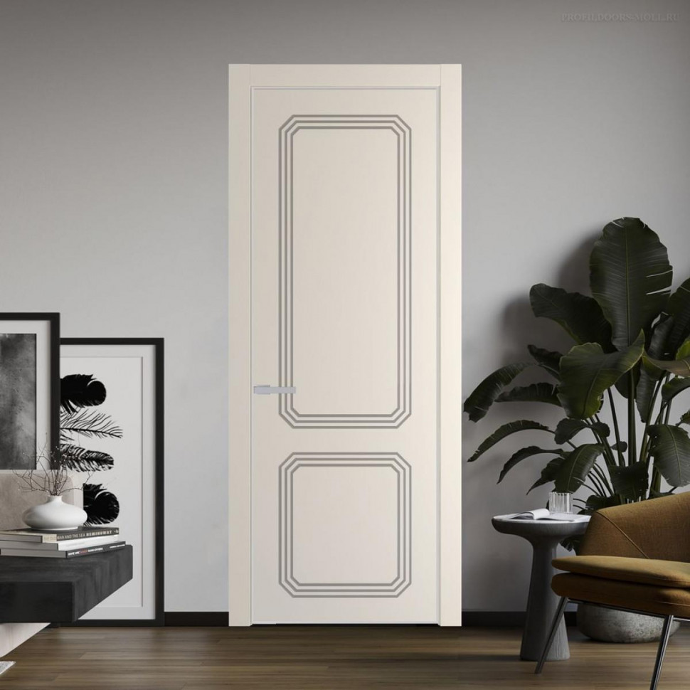 Межкомнатная дверь ProfilDoors 33 PE с фрезерованным рисунком Кремовая Магнолия с алюминиевой кромкой Матовая