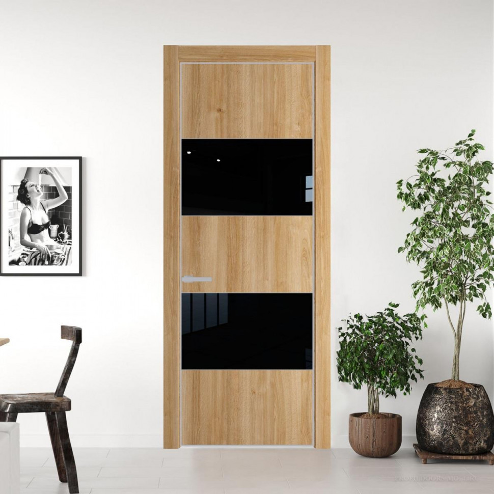 Межкомнатная дверь ProfilDoors 22 NE Дуб Карамель с кромкой Матовая с стекляной вставкой черный лак