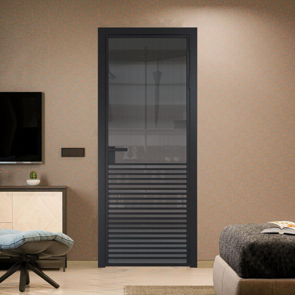 Межкомнатная дверь ProfilDoors 16 AG стекло Мору тонированное цвет профиля Черный матовый