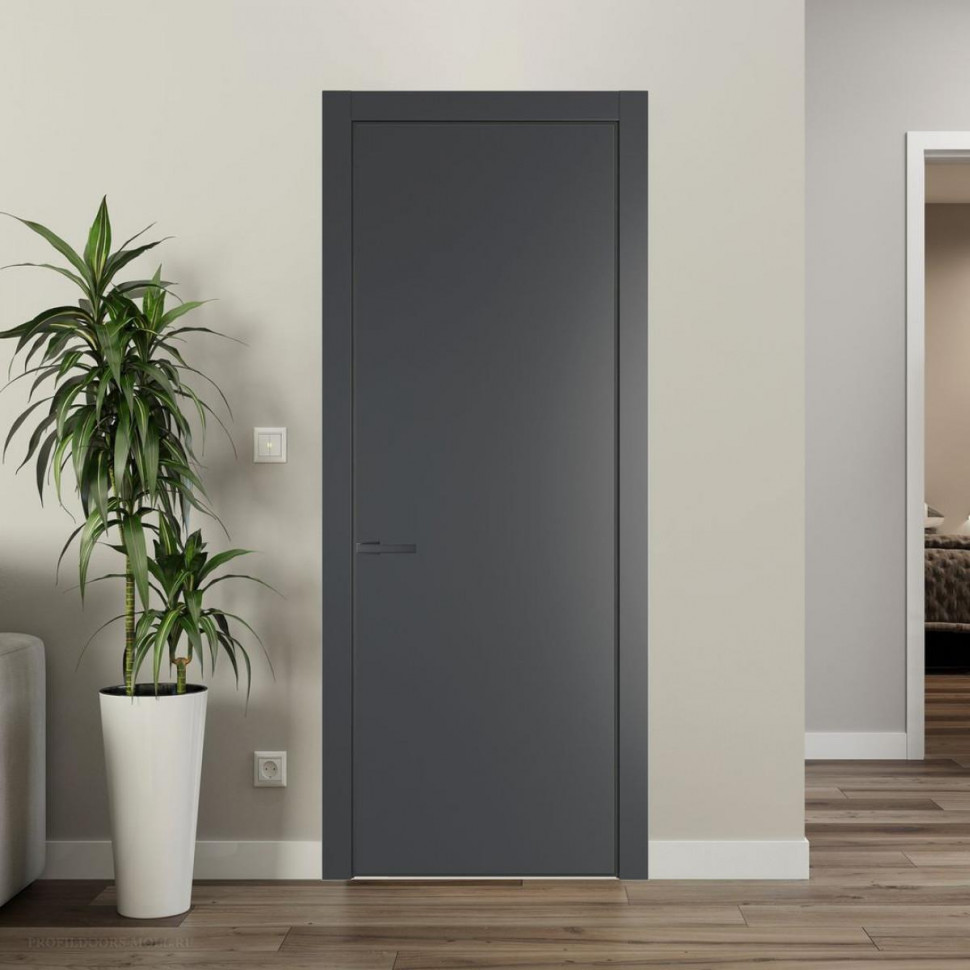 Межкомнатная дверь ProfilDoors 1 PE Графит с алюминиевой кромкой Серая Ночь