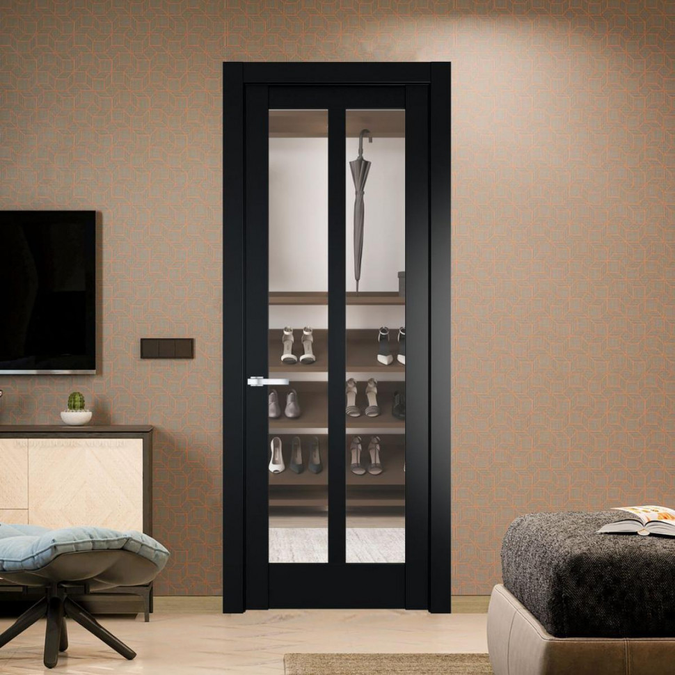 Межкомнатная дверь ProfilDoors 4.7.2 PD цвет Блэк вставка Прозрачное