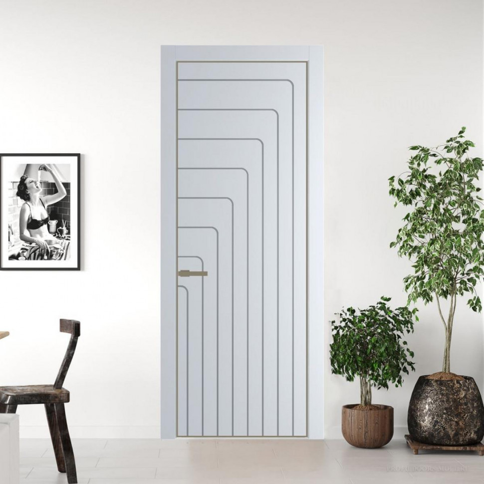 Межкомнатная дверь ProfilDoors 10 PE с фрезерованным рисунком Вайт с алюминиевой кромкой Шампань