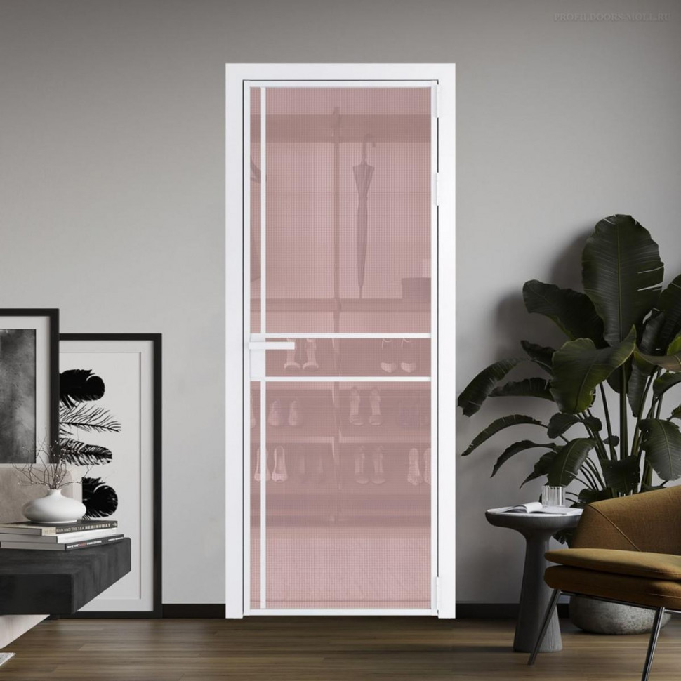 Межкомнатная дверь ProfilDoors 9 AG стекло Кризет розовое цвет профиля Вайт