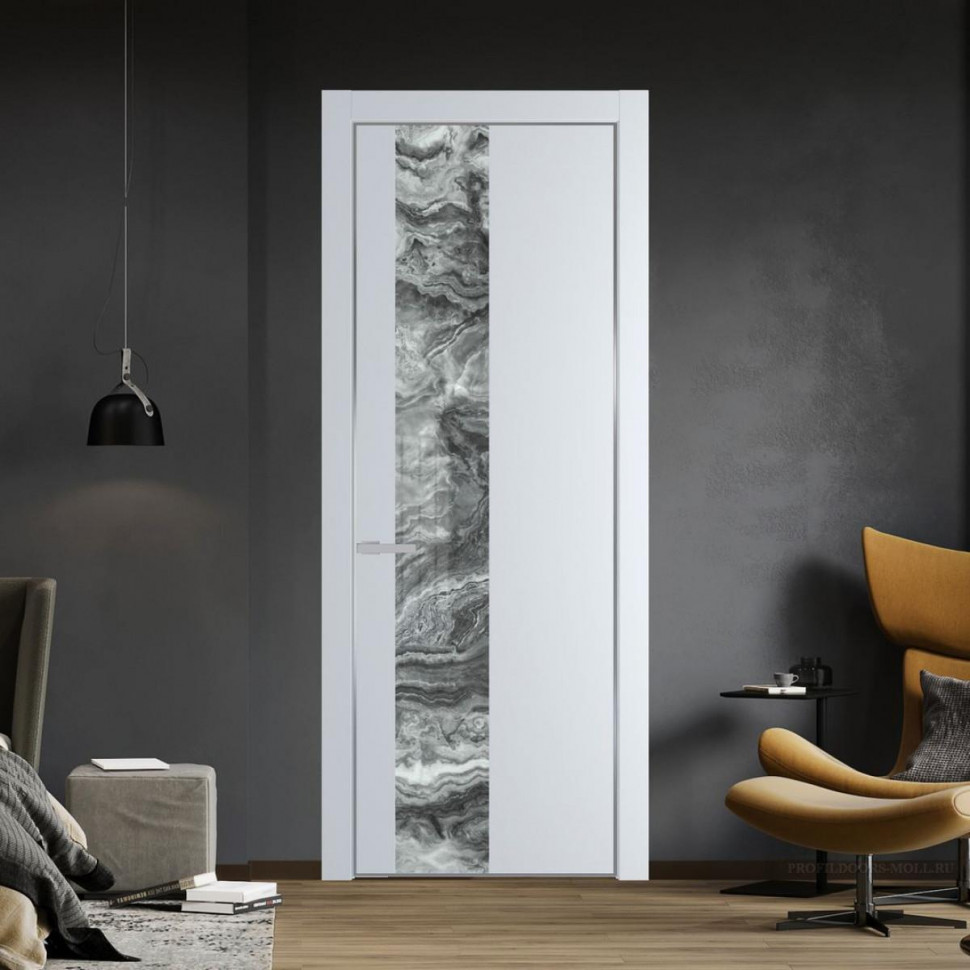 Межкомнатная дверь ProfilDoors 19 PA Вайт с профилем Серебро с стеклом  атриум серебро