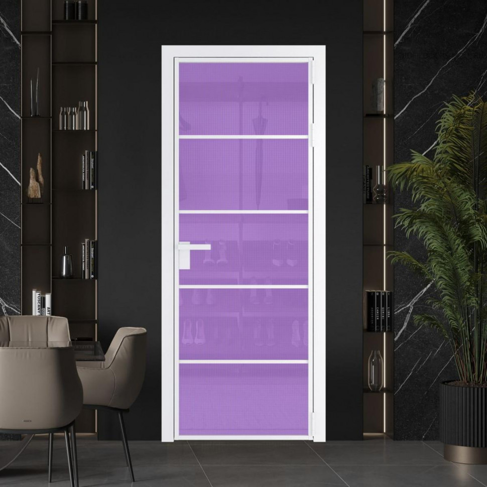 Межкомнатная дверь ProfilDoors 14 AG стекло Кризет фиолетовое цвет профиля Вайт