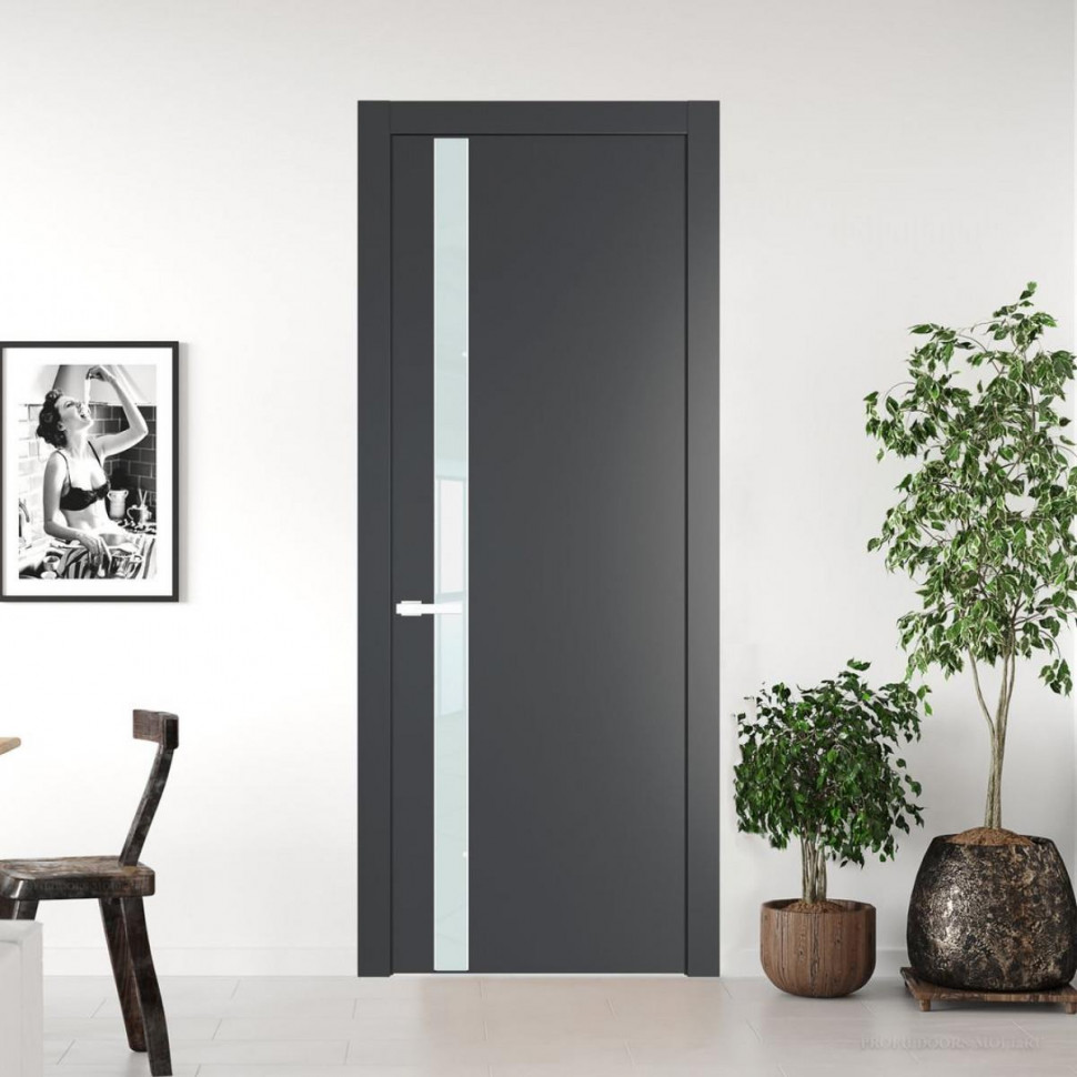 Межкомнатная дверь ProfilDoors 18 PW Графит Lacobel Белый лак молдинг Вайт