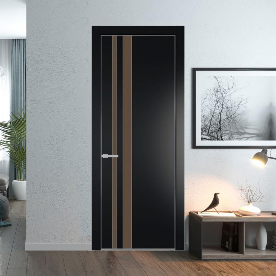 Межкомнатная дверь ProfilDoors 20 PA Блэк с профилем Серебро с стеклом  монохром гляссе