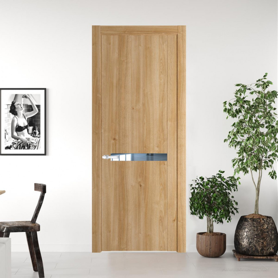 Межкомнатная дверь ProfilDoors 1.4 N Дуб Карамель с вставкой стекла зеркало
