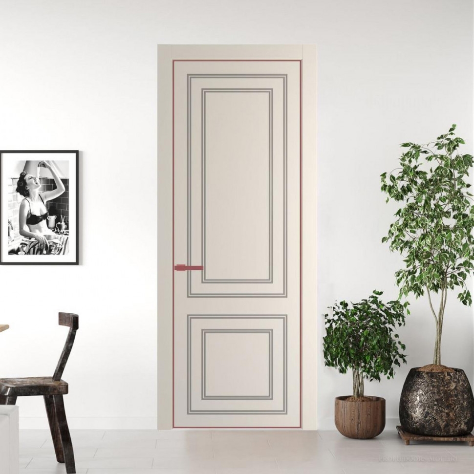 Межкомнатная дверь ProfilDoors 27 PA с фрезерованным рисунком Кремовая Магнолия с профилем Красный антрацит