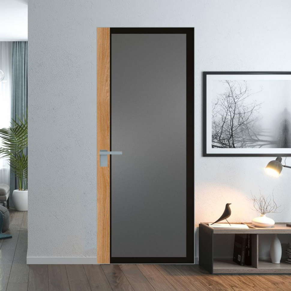 Межкомнатная дверь ProfilDoors 6 AGK цвет Мателюкс графит черный прокрас вставка Дуб Карамель кромка Серебро