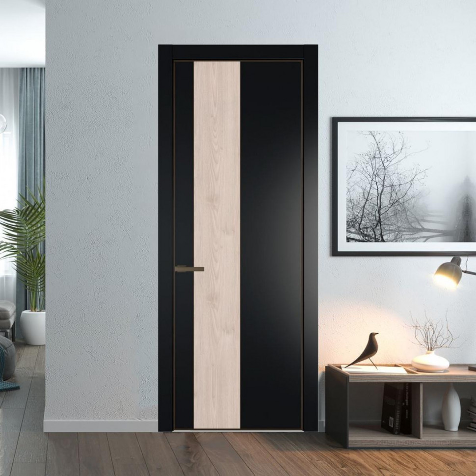 Межкомнатная дверь ProfilDoors 19 PE с вставкой Каштан светлый Блэк с алюминиевой кромкой Деорэ