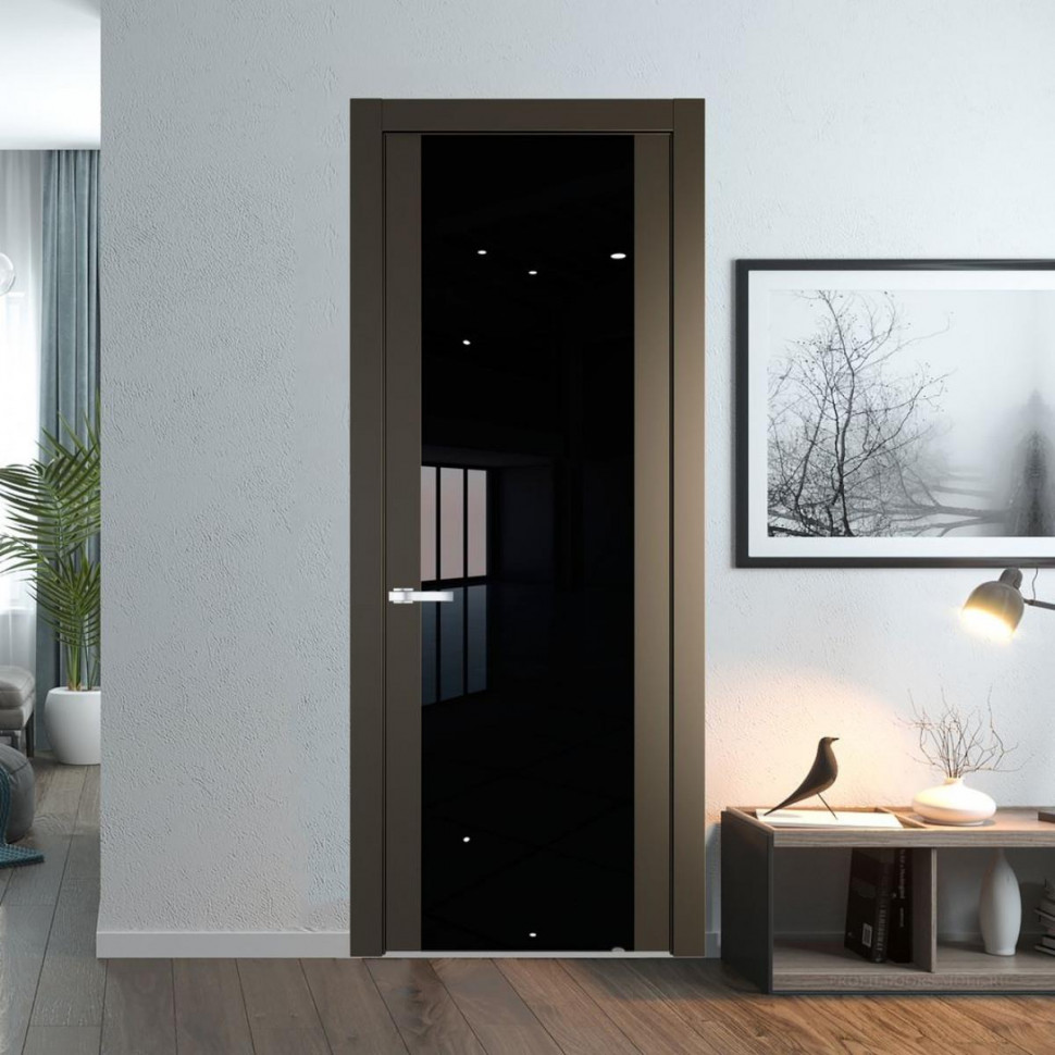 Межкомнатная дверь ProfilDoors 1.7P Перламутр бронза Lacobel Черный лак