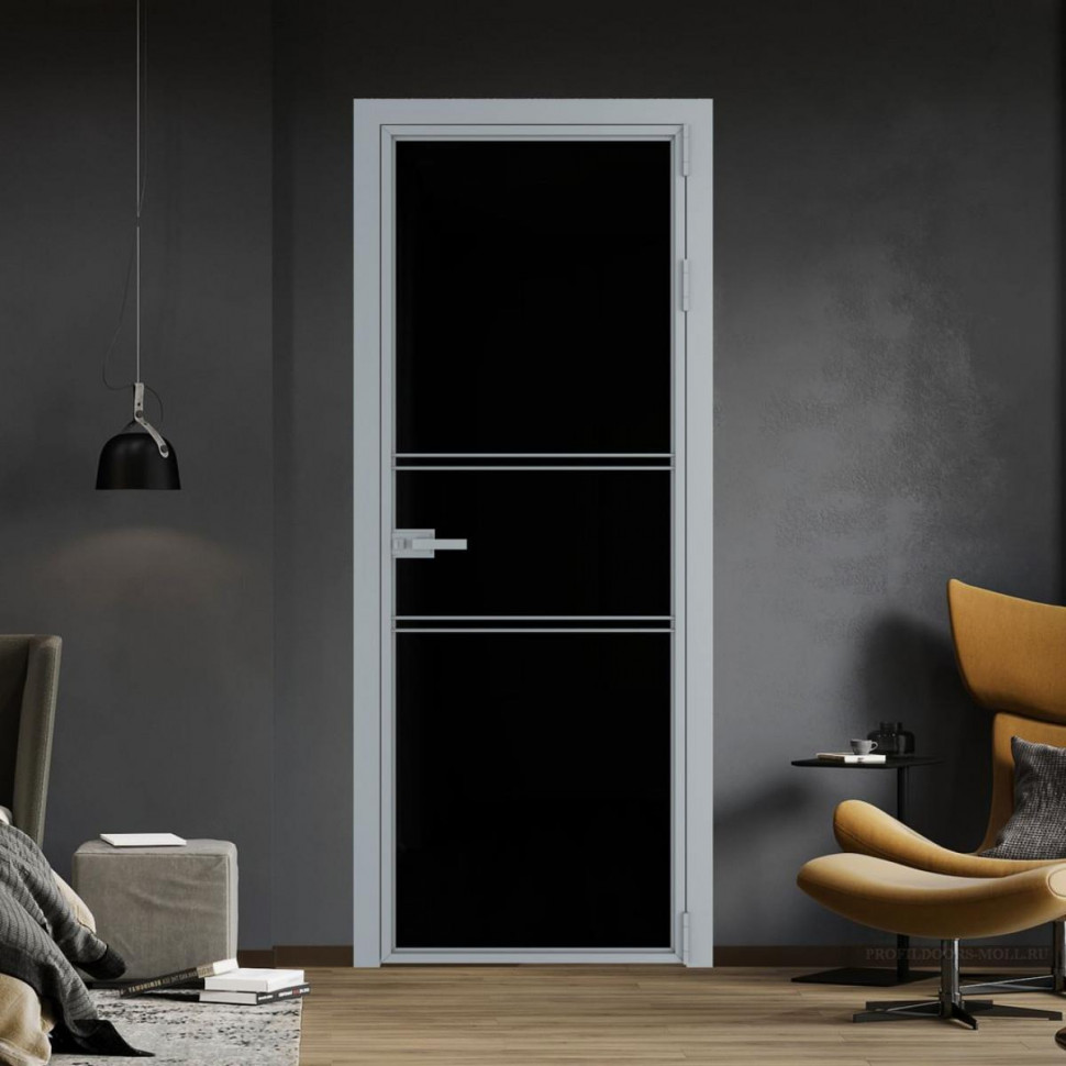 Межкомнатная дверь ProfilDoors 2 AX Триплекс черный профиль Серебро