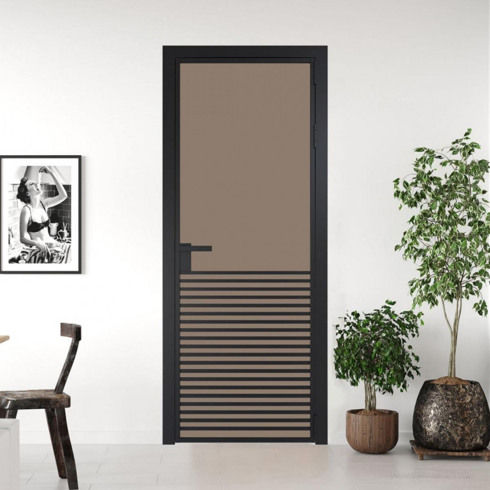 Межкомнатная дверь ProfilDoors 16 AG стекло Монохром капучино триплекс цвет профиля Черный матовый