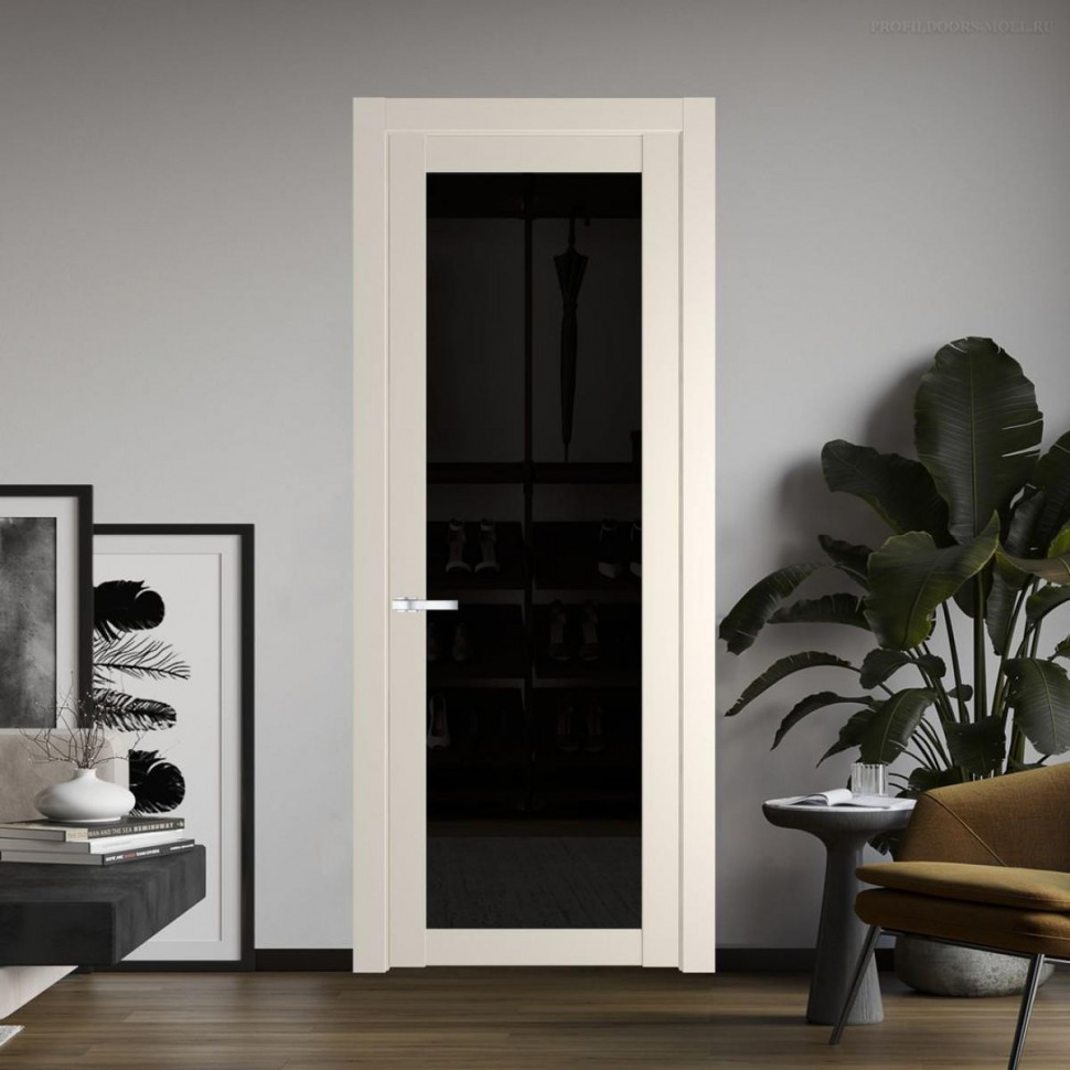 Межкомнатная дверь ProfilDoors 1.1.2 PD цвет Кремовая Магнолия вставка Черное тонированное