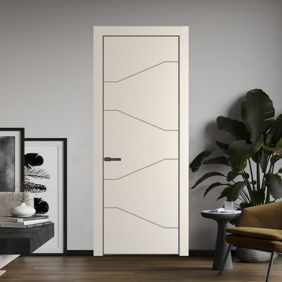 Межкомнатная дверь ProfilDoors 2 PE с фрезерованным рисунком Кремовая Магнолия с алюминиевой кромкой Серая Ночь
