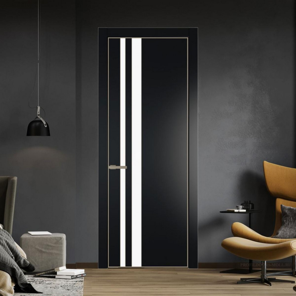 Межкомнатная дверь ProfilDoors 20 PA Блэк с профилем Никель с стеклом  монохром белый просветленный