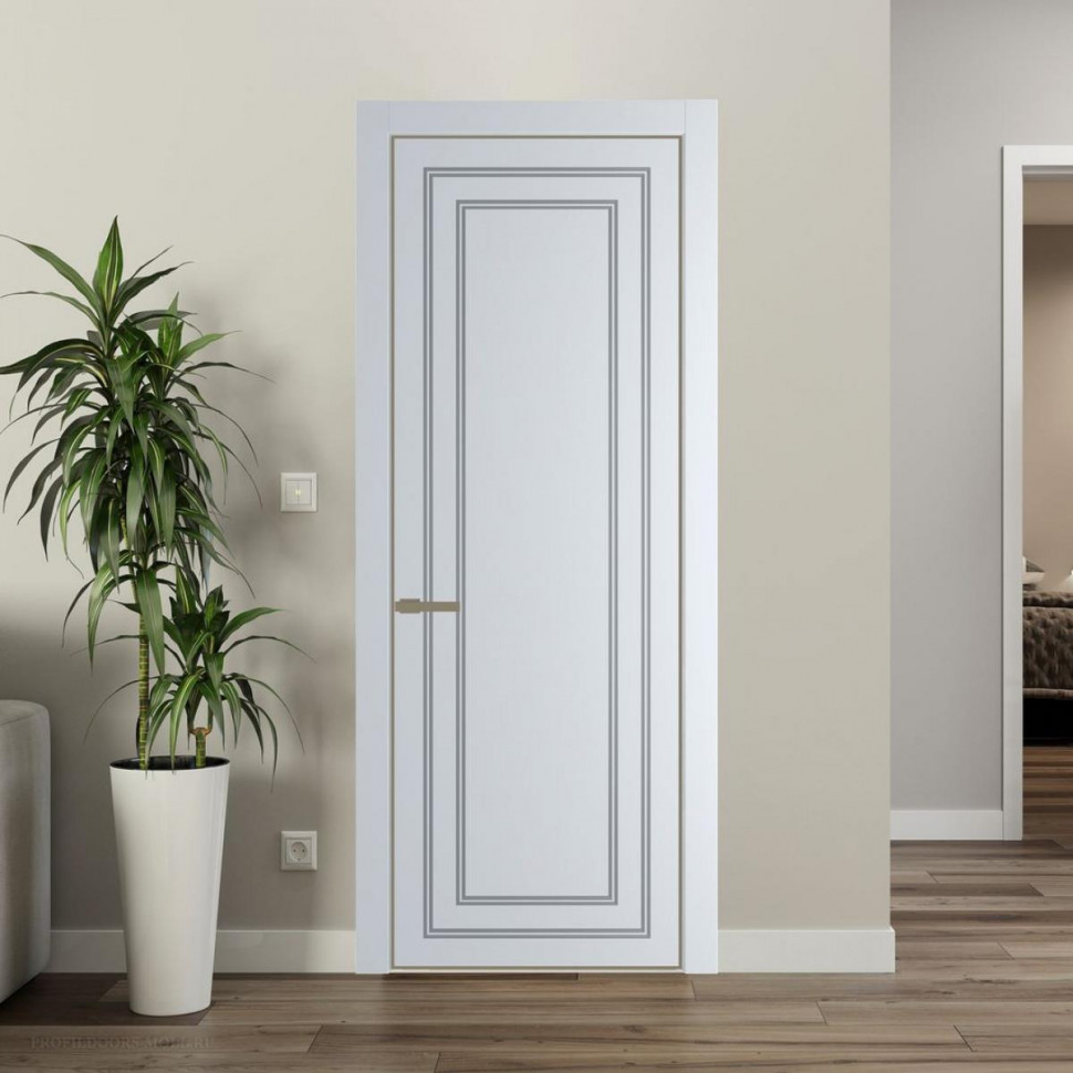 Межкомнатная дверь ProfilDoors 26 PE с фрезерованным рисунком Вайт с алюминиевой кромкой Шампань
