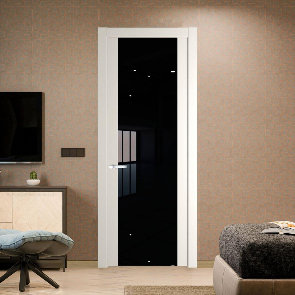 Межкомнатная дверь ProfilDoors 1.7P Перламутр белый Lacobel Черный лак