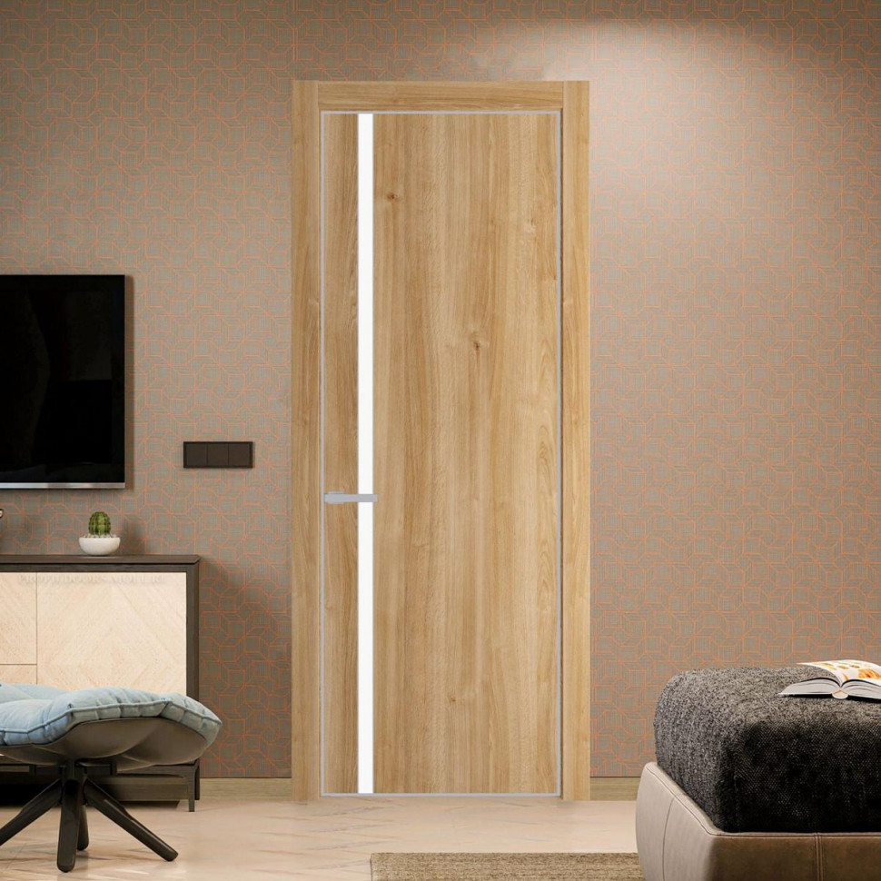 Межкомнатная дверь ProfilDoors 21 NE Дуб Карамель с кромкой Матовая с стекляной вставкой монохром белый просветленный