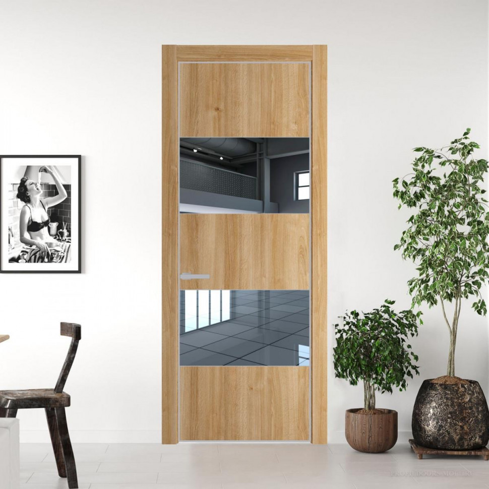 Межкомнатная дверь ProfilDoors 22 NE Дуб Карамель с кромкой Матовая с стекляной вставкой зеркало
