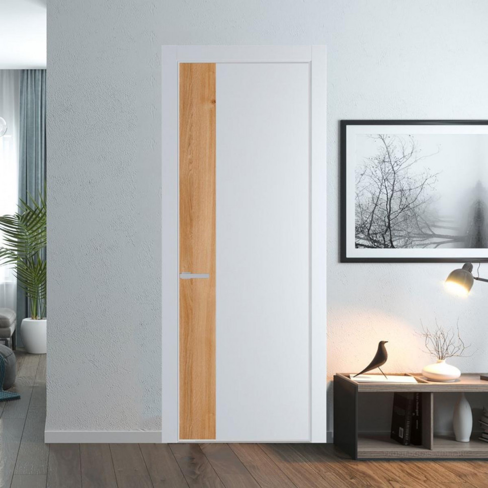 Межкомнатная дверь ProfilDoors 24 PE с вставкой Дуб Карамель Вайт с алюминиевой кромкой Матовая