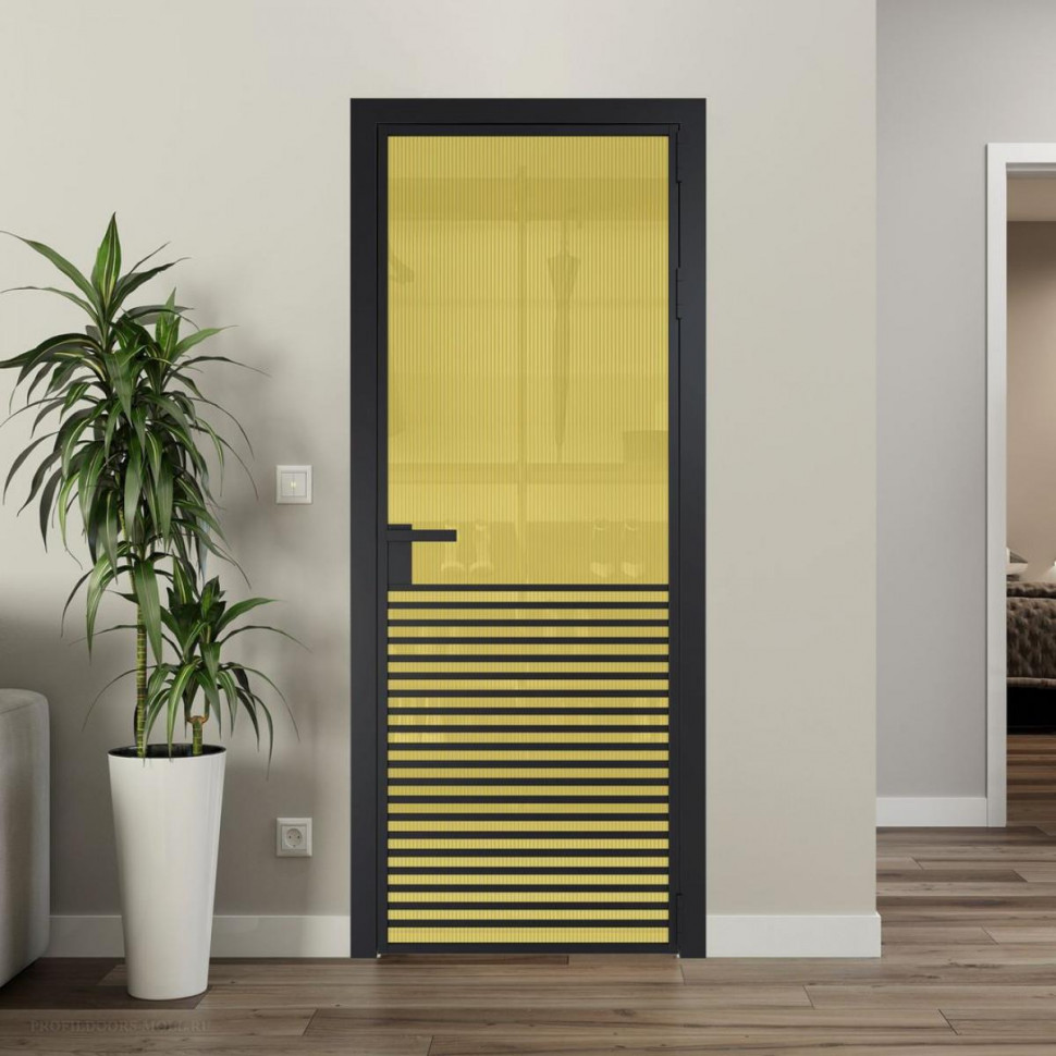 Межкомнатная дверь ProfilDoors 16 AG стекло Мору золото цвет профиля Черный матовый