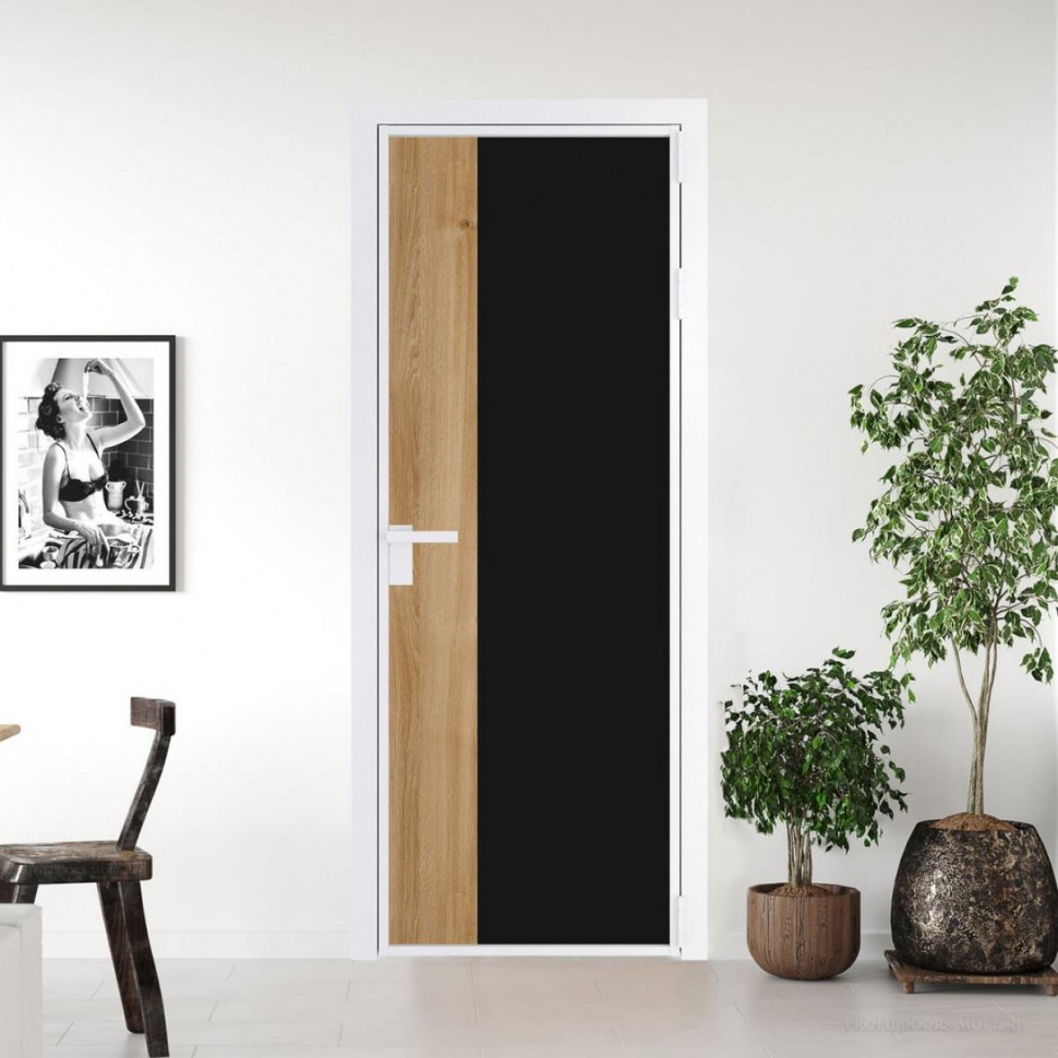 Межкомнатная дверь ProfilDoors 7 AG стекло Монохром черный триплекс цвет профиля Вайт вставка Дуб Карамель