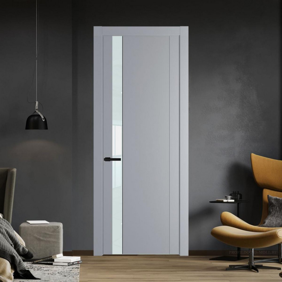 Межкомнатная дверь ProfilDoors 1.2P Смоки Lacobel Белый лак молдинг Черный матовый