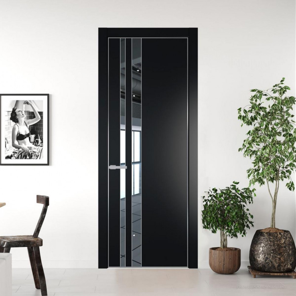 Межкомнатная дверь ProfilDoors 20 PA Блэк с профилем Серебро с стеклом  зеркало