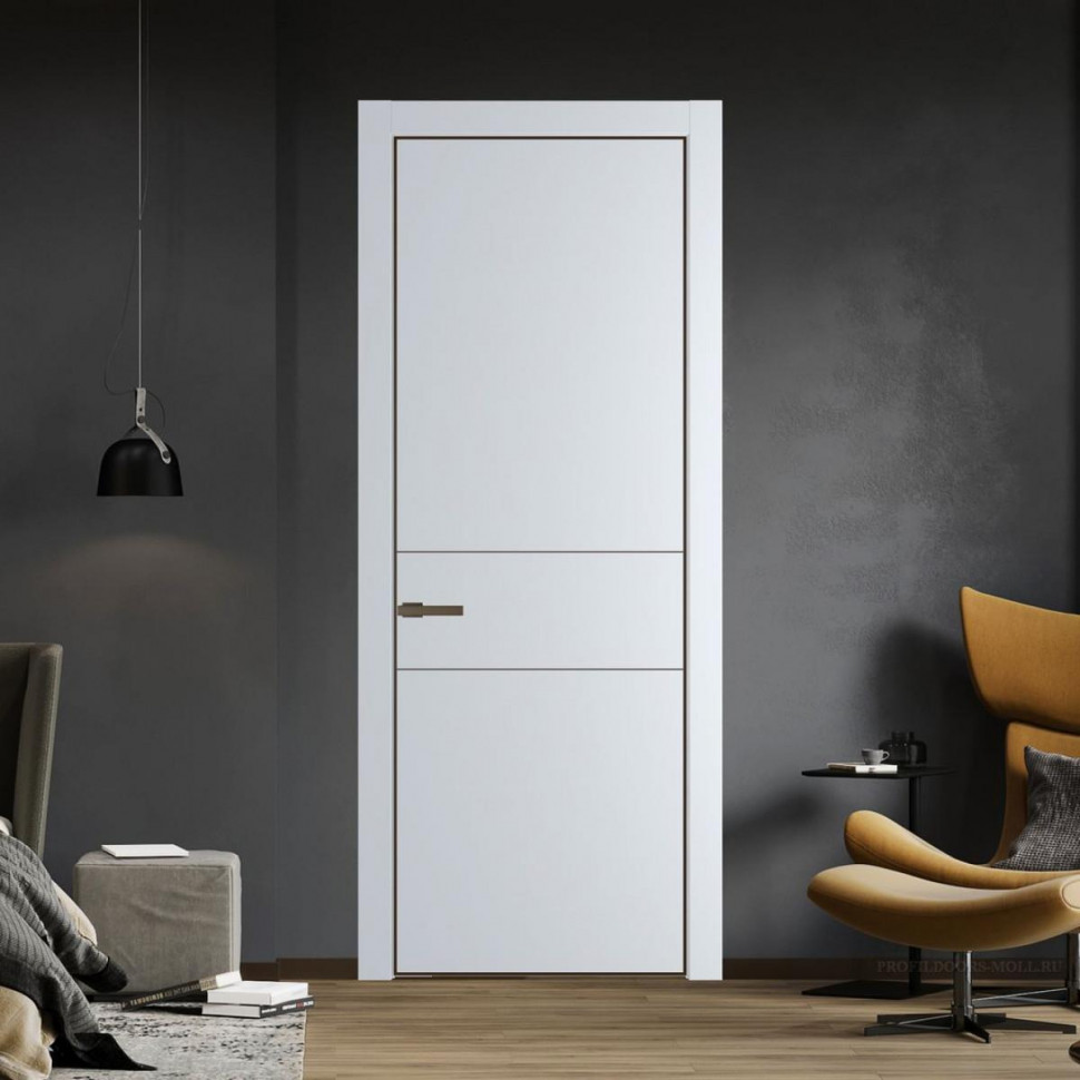 Межкомнатная дверь ProfilDoors 14 PE Вайт с алюминиевым молдингом Деорэ