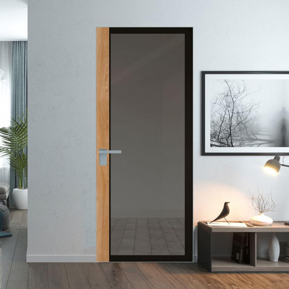 Межкомнатная дверь ProfilDoors 6 AGK цвет Планибель графит черный прокрас вставка Дуб Карамель кромка Серебро