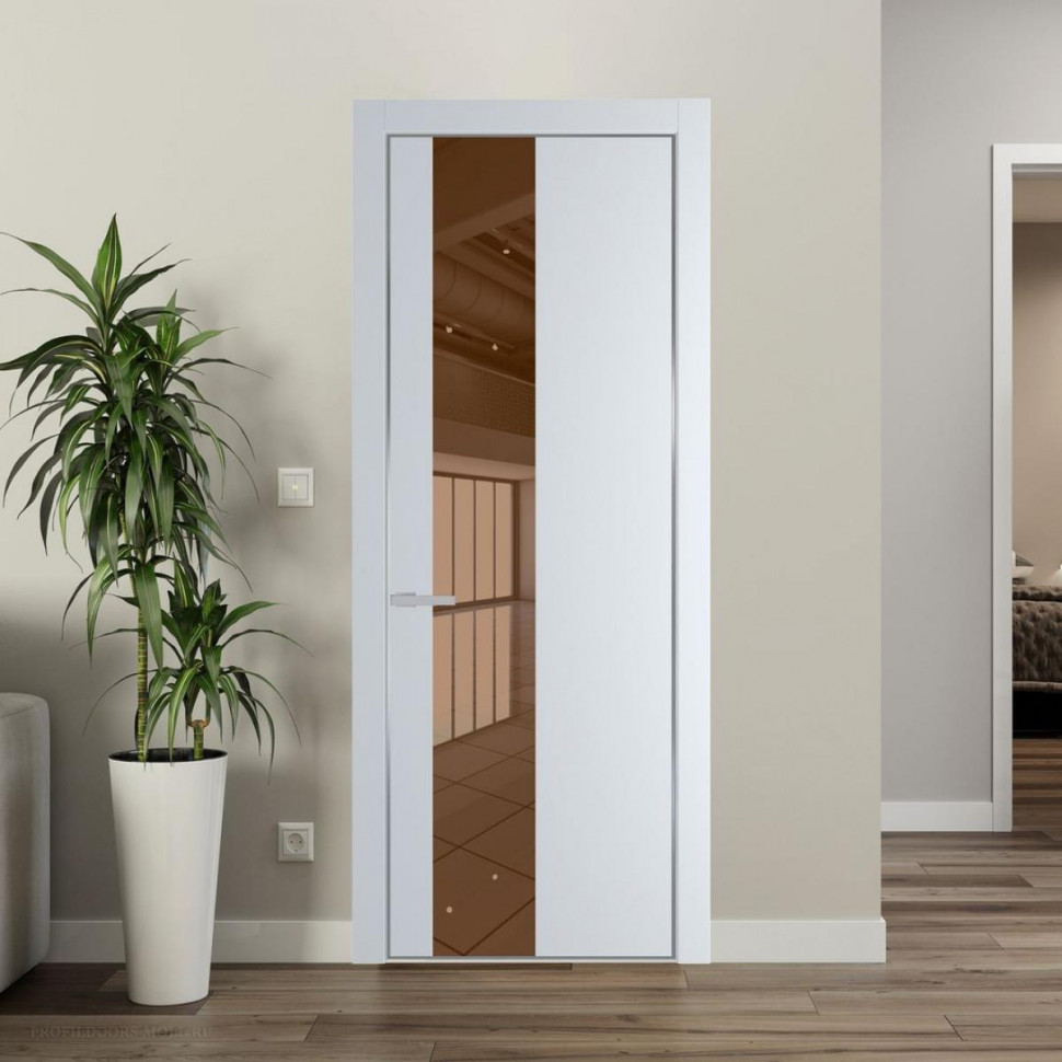 Межкомнатная дверь ProfilDoors 19 PA Вайт с профилем Серебро с стеклом  зеркало bronze