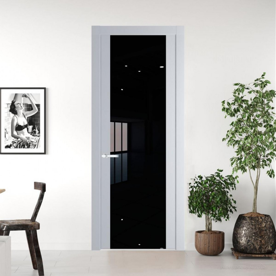 Межкомнатная дверь ProfilDoors 1.7P Лайт Грей Lacobel Черный лак