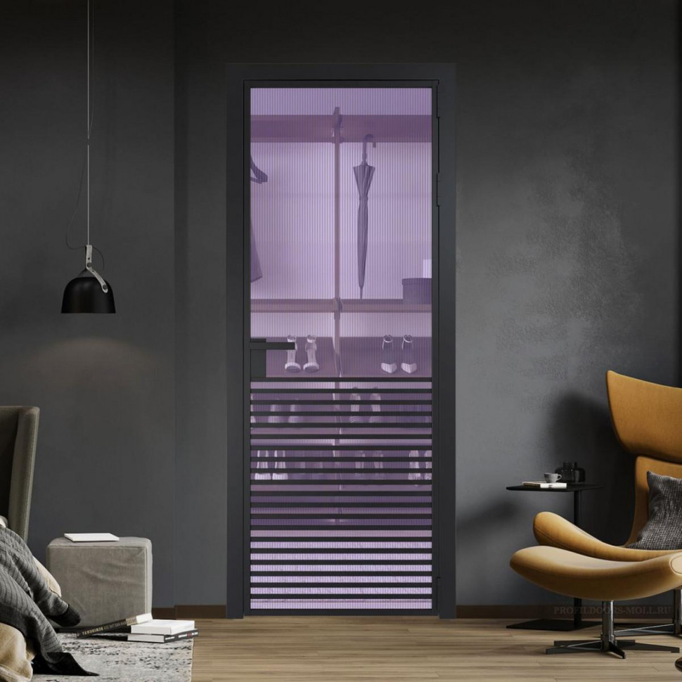 Межкомнатная дверь ProfilDoors 16 AG стекло Мору фиолетовое цвет профиля Черный матовый
