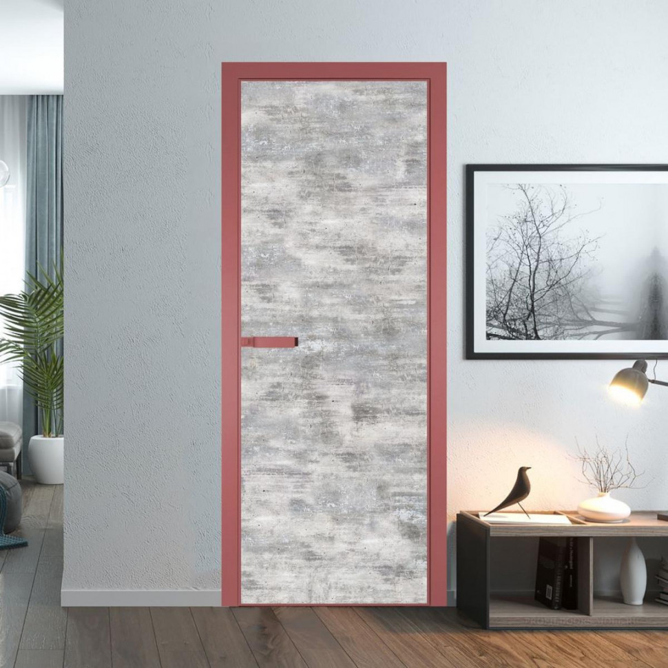 Межкомнатная дверь ProfilDoors 1 AGN композитная панель Бетон старый профиль Красный антрацит короб с наличником