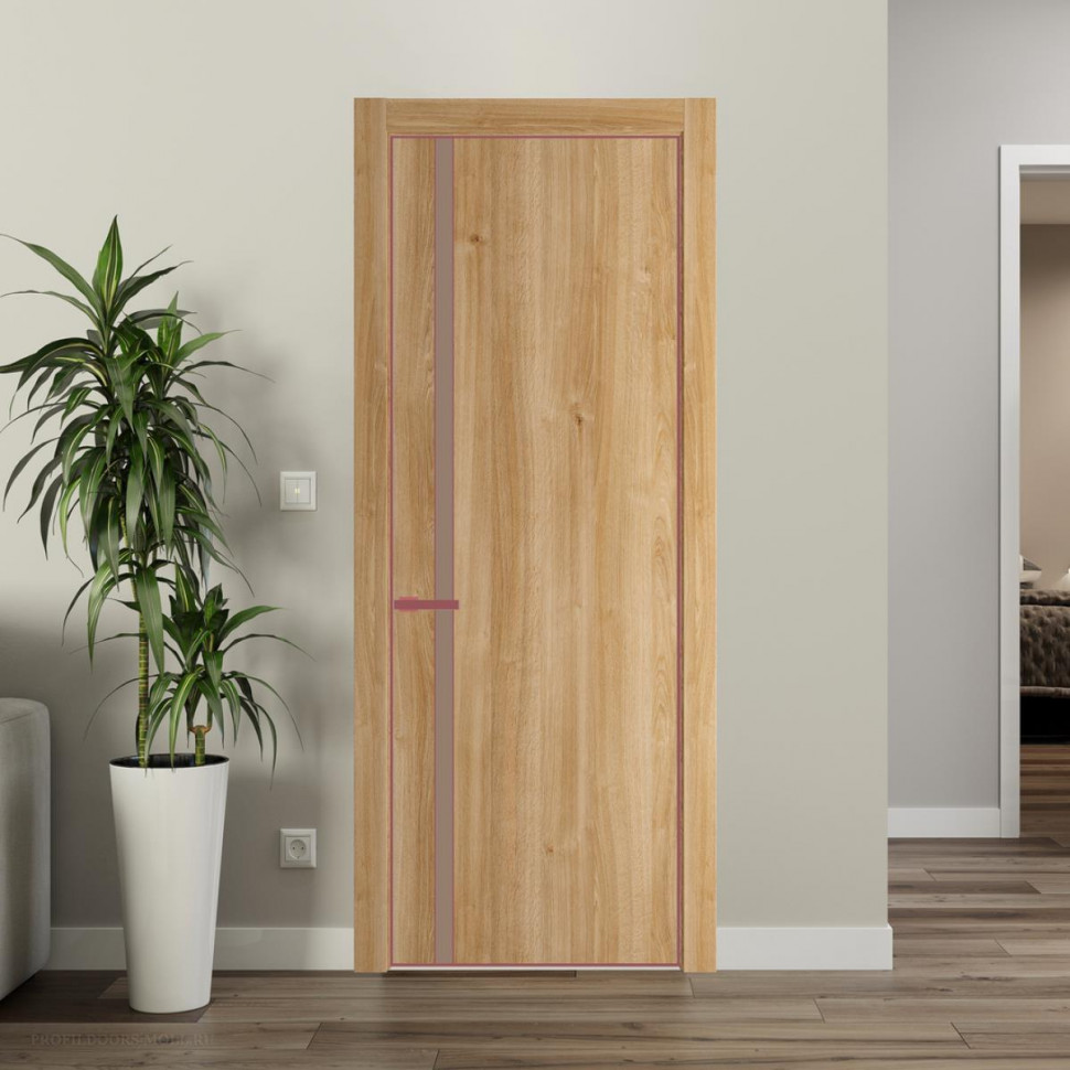 Межкомнатная дверь ProfilDoors 21NA Дуб Карамель профиль Красный антрацит вставка Монохром капучино