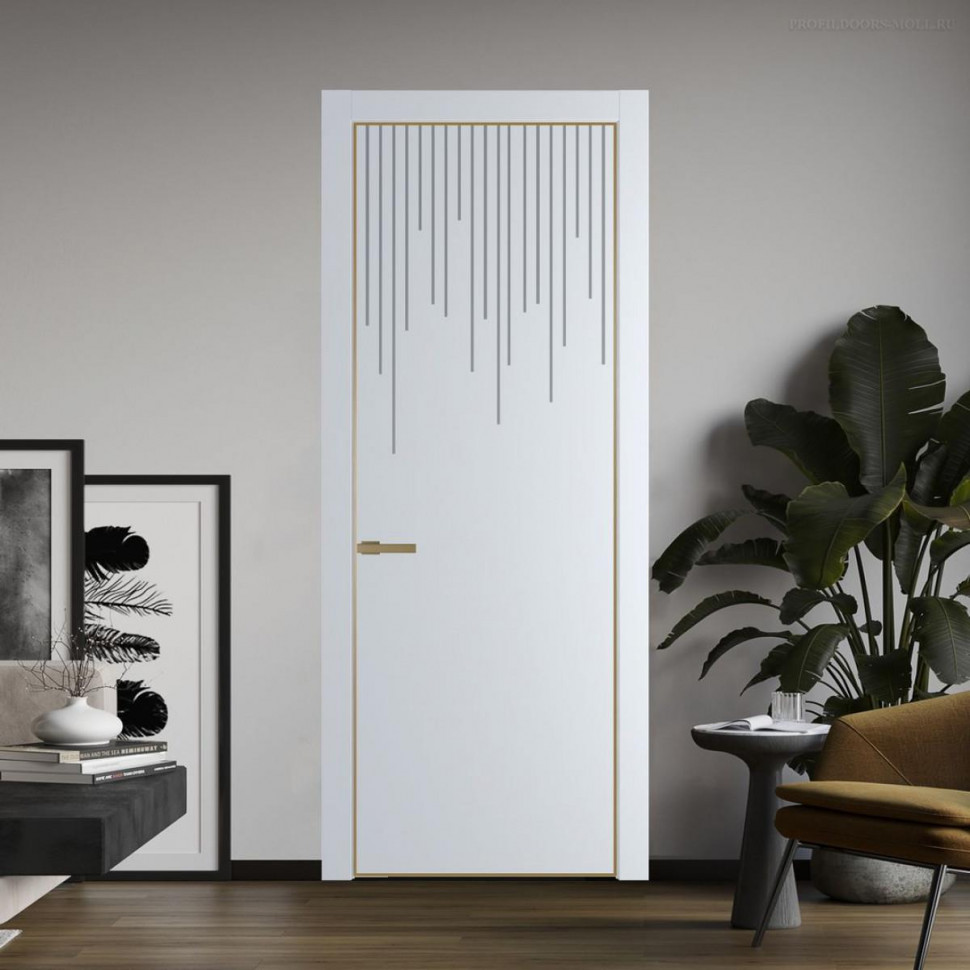 Межкомнатная дверь ProfilDoors 8 PE с фрезерованным рисунком Вайт с алюминиевой кромкой Золото