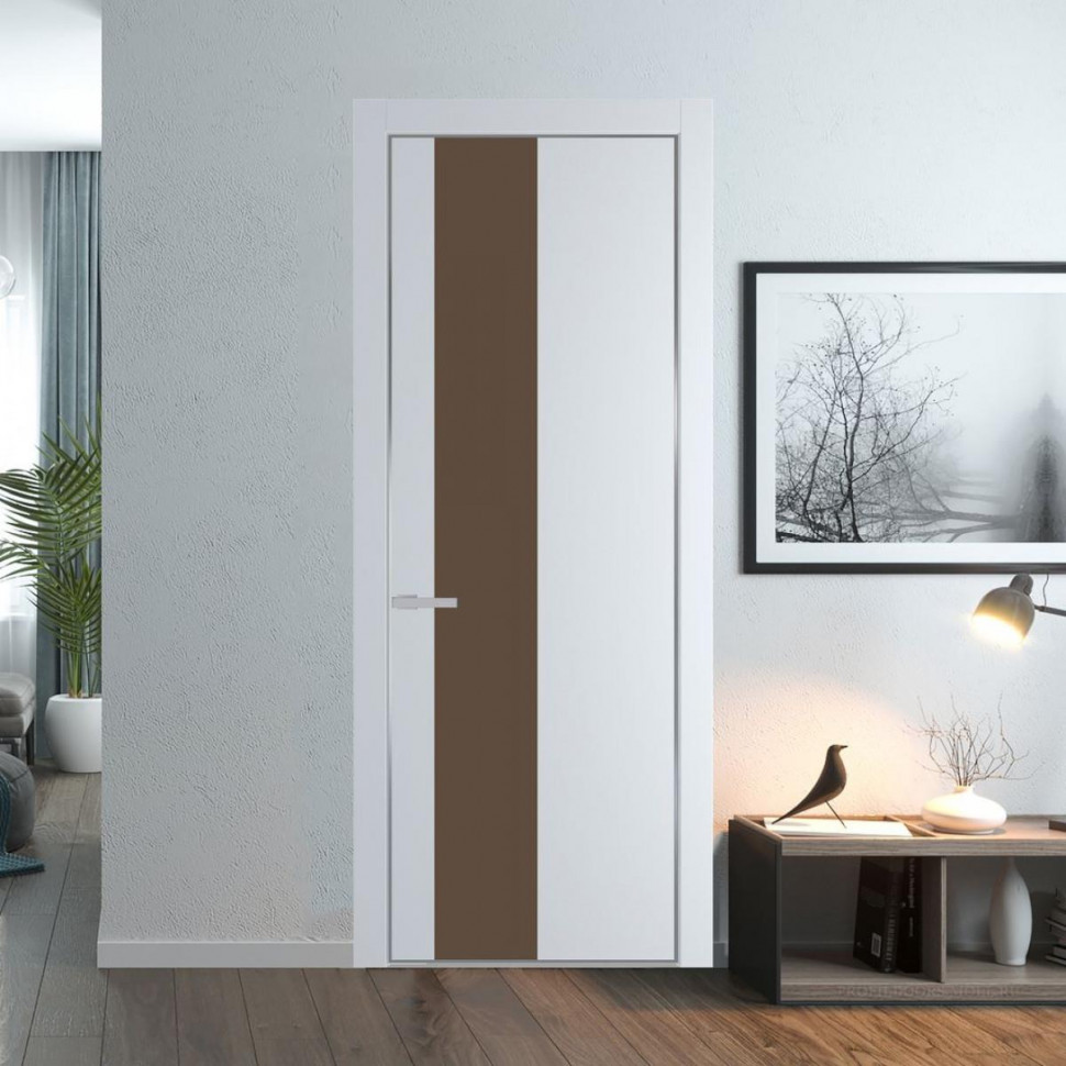 Межкомнатная дверь ProfilDoors 19 PA Вайт с профилем Серебро с стеклом  монохром гляссе
